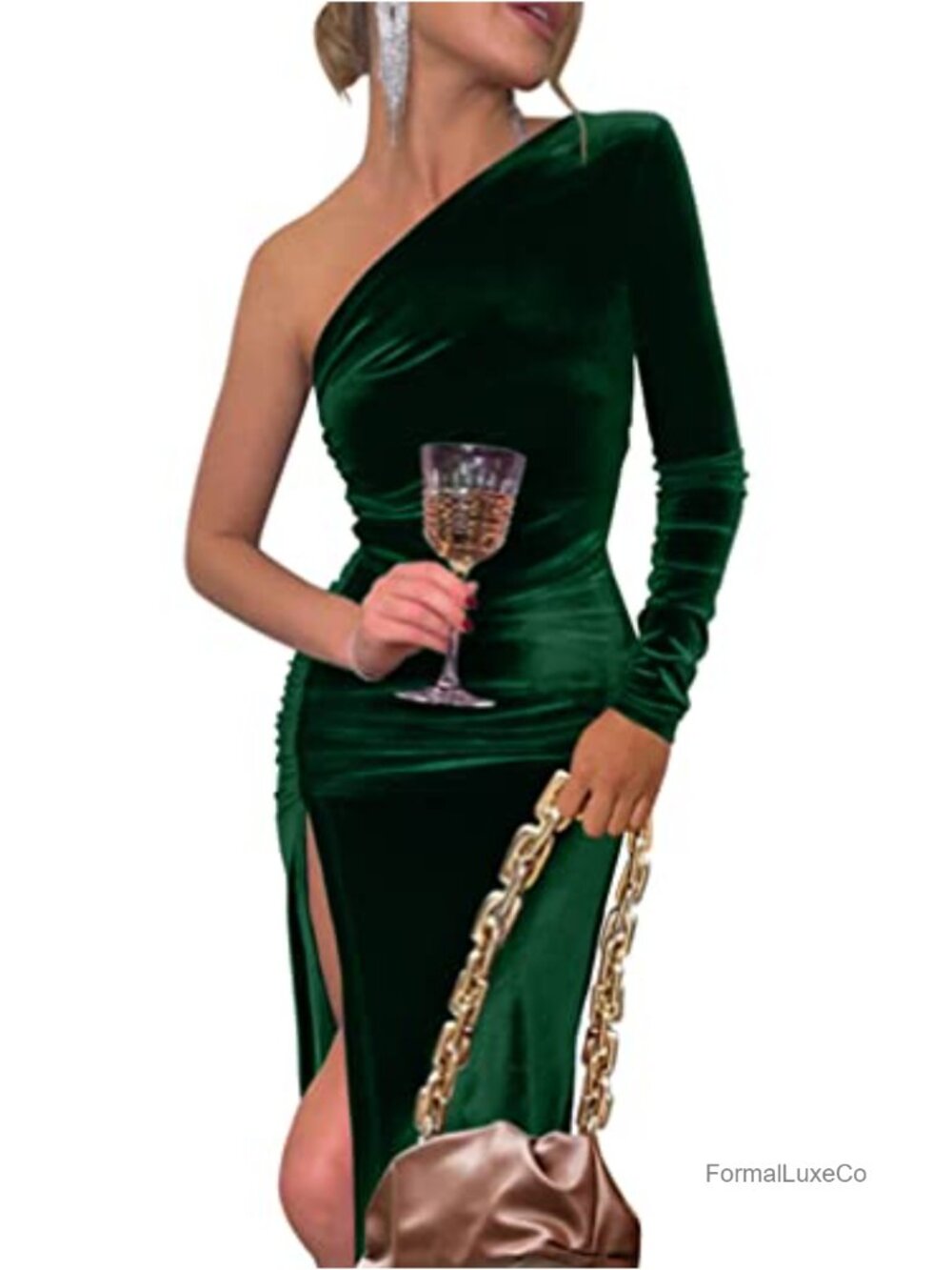 Women's Sequin Bodycon Dress with Slit and Long Sleeves